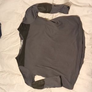 Gray 3/4 sleeve top, with faux leather accents